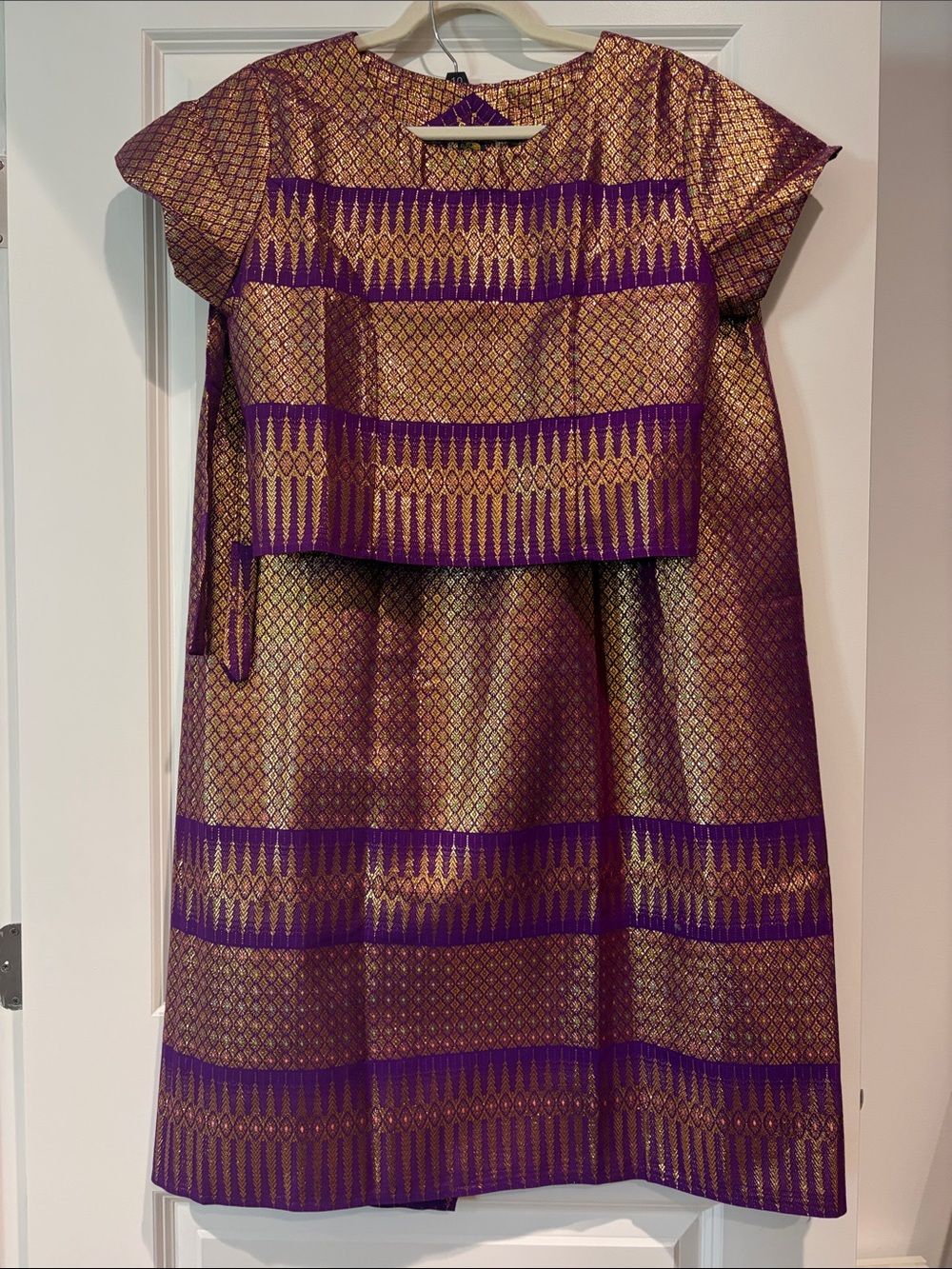 King Thai Silk Women’s Purple Gold Traditional Elegant Top and Wrap Skirt Set